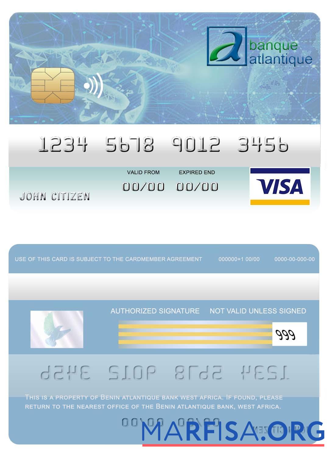 Downloadable Benin Atlantique bank visa card sample